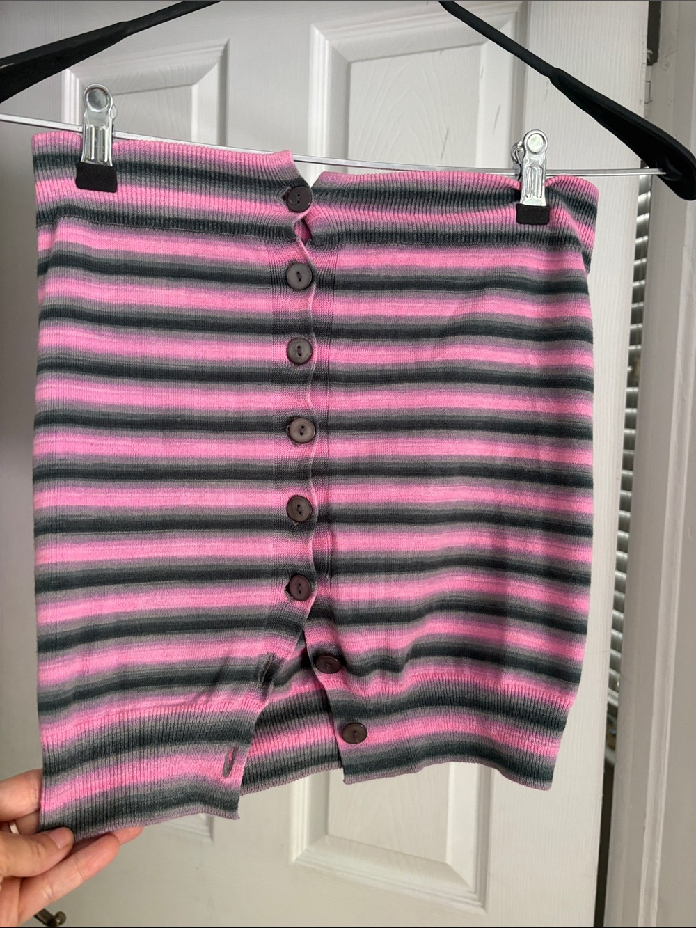 Gimaguas Pink and Gray Striped Button-Front Mini Skirt